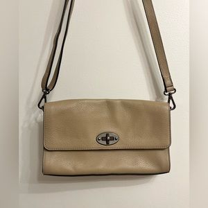 DANIER tan nude beige neutral minimalist pebbled structured leather crossbody